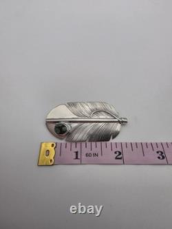 Lena Platero Native American Sterling Silver 925 Feather & Turquoise Pin Brooch