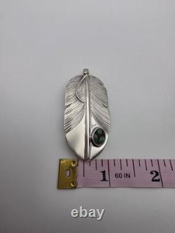 Lena Platero Native American Sterling Silver 925 Feather & Turquoise Pin Brooch
