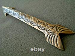 Long Southwestern Native American Sterling Silver Stamped Arrow Pin Brooch