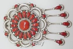 Lorraine Waatsa Zuni Sterling Silver & Coral Southwest Cluster Pin Pendant