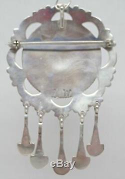 Lorraine Waatsa Zuni Sterling Silver & Turquoise Southwest Cluster Pin Pendant