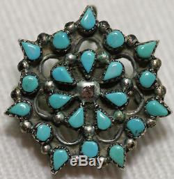 Lot (3) Zuni Old Pawn Petit Turquoise Sterling Silver Pin Pendant Signed Ray Hj