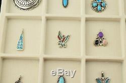 Lot of 18 Native American Old Pawn Sterling Silver Turquoise Coral Pendants Pin