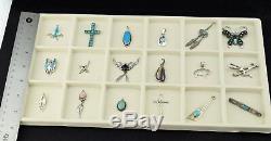 Lot of 18 Native American Old Pawn Sterling Silver Turquoise Pendants & Pins