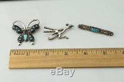 Lot of 18 Native American Old Pawn Sterling Silver Turquoise Pendants & Pins