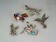 Lot Of 5 Old Navajo Zuni Sterling Silver & Turquoise + Inlay Bird Pins Pendants