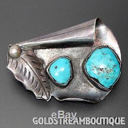 Louise Platero Navajo Sterling Silver Turquoise Feather Swirled Brooch Pin