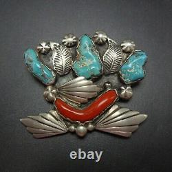 Lovely DAN SIMPLICIO Vintage ZUNI Sterling Silver TURQUOISE and CORAL PIN/BROOCH