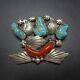 Lovely Dan Simplicio Vintage Zuni Sterling Silver Turquoise And Coral Pin/brooch