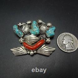 Lovely DAN SIMPLICIO Vintage ZUNI Sterling Silver TURQUOISE and CORAL PIN/BROOCH