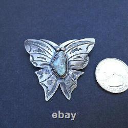 Lovely NAVAJO Hand-Stamped Sterling Silver TURQUOISE BUTTERFLY PIN Brooch