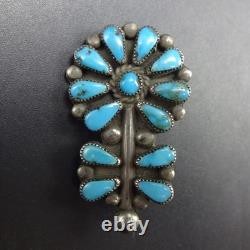 Lovely Vintage ZUNI Sterling Silver BLUE TURQUOISE Cluster FLOWER PIN/BROOCH