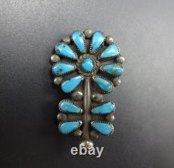 Lovely Vintage ZUNI Sterling Silver BLUE TURQUOISE Cluster FLOWER PIN/BROOCH