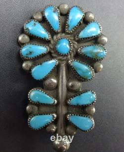 Lovely Vintage ZUNI Sterling Silver BLUE TURQUOISE Cluster FLOWER PIN/BROOCH