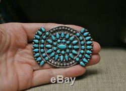 Lrage Vintage Native American Zuni Sterling Silver Turquoise Pin Brooch