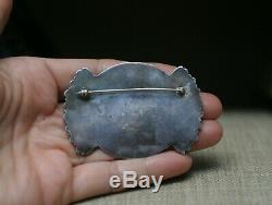 Lrage Vintage Native American Zuni Sterling Silver Turquoise Pin Brooch