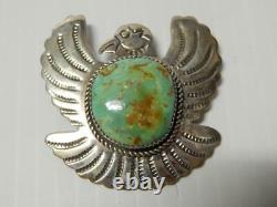 Lrg Navajo Sterling Silver Turquoise Thunderbird Pin Pendant Albert Cleveland