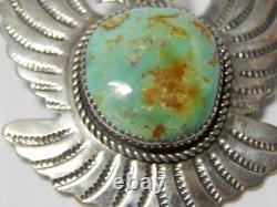 Lrg Navajo Sterling Silver Turquoise Thunderbird Pin Pendant Albert Cleveland