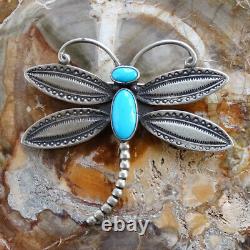 Lucille Calladitto LC Navajo Sterling Dragonfly Pin with Turquoise Hallmarked