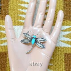 Lucille Calladitto LC Navajo Sterling Dragonfly Pin with Turquoise Hallmarked