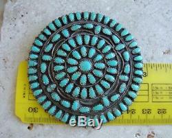 Lura Moses Begay Navajo Impressive Lg Vtg Sterling Turquoise Cluster Pendant Pin