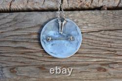 M & J Edaakie Vintage Zuni Inlay Sterling Silver Pendant / Pin Blue Jay