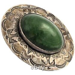 MARVELOUS VINTAGE NAVAJO Green Agate STERLING SILVER Thunderbird PIN BROOCH