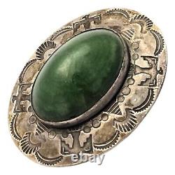 MARVELOUS VINTAGE NAVAJO Green Agate STERLING SILVER Thunderbird PIN BROOCH