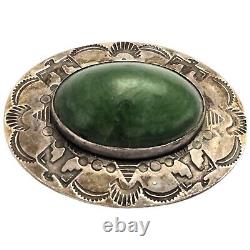 MARVELOUS VINTAGE NAVAJO Green Agate STERLING SILVER Thunderbird PIN BROOCH