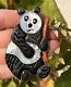 Massive Old Zuni Sterling Silver Multi Stone Inlay Panda Bear Banboo Pin Pendant
