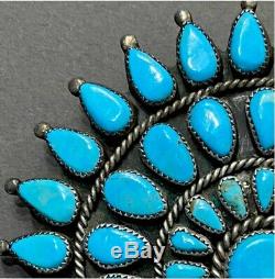 MASSIVE Vintage Navajo Sterling Silver Kingman Turquoise Cluster Pendant Pin
