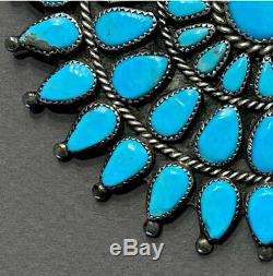 MASSIVE Vintage Navajo Sterling Silver Kingman Turquoise Cluster Pendant Pin