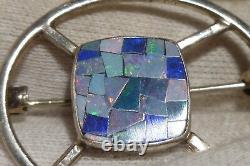 MOSAIC Lapis Turquoise Inlay Pin Sterling Silver Brooch Signed MW49 Estate