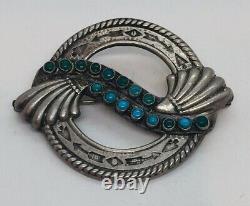 Maisels Fred Harvey Navajo Native American Sterling Silver Turquoise Pin