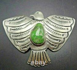 Majestic NAVAJO Sterling Silver GREEN CARICO LAKE Turquoise EAGLE PIN/PENDANT