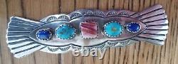 Marcella James Native American Bar Pin with Turquoise, Lapis, Spiny Oyster A++