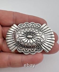 Marcella James Navajo Sterling Silver Stamped Bowtie Concho Pin Brooch 2 3/8
