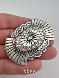 Marcella James Navajo Sterling Silver Stamped Bowtie Concho Pin Brooch 2 3/8