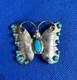 Marked Fy Native American Design Sterling & Turquoise Butterfly Pin Brooch