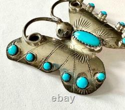 Marked FY Native American Design Sterling & Turquoise Butterfly Pin Brooch