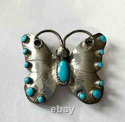 Marked FY Native American Design Sterling & Turquoise Butterfly Pin Brooch