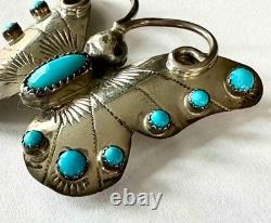 Marked FY Native American Design Sterling & Turquoise Butterfly Pin Brooch
