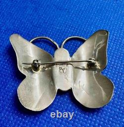 Marked FY Native American Design Sterling & Turquoise Butterfly Pin Brooch