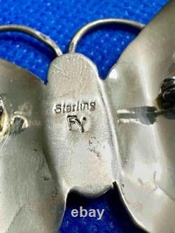 Marked FY Native American Design Sterling & Turquoise Butterfly Pin Brooch