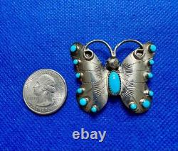 Marked FY Native American Design Sterling & Turquoise Butterfly Pin Brooch