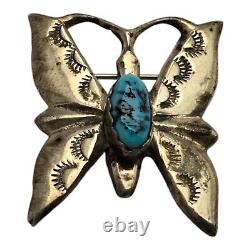 Marvelous Vintage Native American Navajo Turquoise Sterling Silver Butterfly Pin