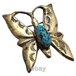 Marvelous Vintage Native American Navajo Turquoise Sterling Silver Butterfly Pin