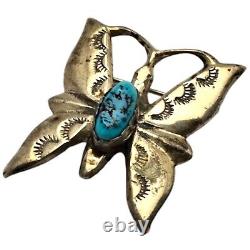 Marvelous Vintage Native American Navajo Turquoise Sterling Silver Butterfly Pin