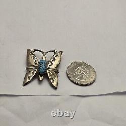 Marvelous Vintage Native American Navajo Turquoise Sterling Silver Butterfly Pin