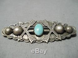 Marvelous Vintage Navajo Turquoise Sterling Silver Pin Native American Old